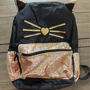 Black Cat Backpack with Gold Sequin Accents